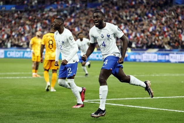 SAINT-DENIS - Dayot Upamecano of France celebrates the 0-2 during the UEFA EURO, EM, Europameisterschaft,Fussball 2024 qualifying match between France and the Netherlands at Stade de France on March 24, 2023 in Saint-Denis, France. ANP MAURICE VAN STONE UEFA EURO 2024 Qualifying Round 2022 2023 xVIxANPxSportx xxANPxIVx 465700900 originalFilename: 465700900.jpg