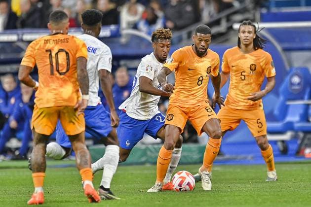 PARIS, 24-03-2023, Stade de France, UEFA Qualification EURO 2024 Football, season 2022 2023, France - Netherlands. Netherlands player Georginio Wijnaldum and France player Kingsley Coman France - Netherlands  x20316468x Copyright: