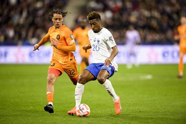 COMAN Kingsley (FRA) vs Xavi Simons (NED) FOOTBALL : France vs Pays Bas - Eliminatoires Euro2024 - 24 03 2023 JBAutissier Panoramic 