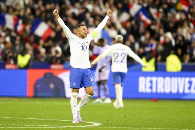 joie de MBAPPE Kylian (FRA) en fin de match FOOTBALL : France vs Pays Bas - Eliminatoires Euro2024 - 24 03 2023 JBAutissier Panoramic 