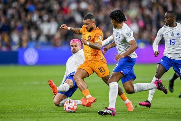 PARIS, 24-03-2023, Stade de France, UEFA Qualification EURO 2024 Football, season 2022 2023, France - Netherlands, final result 4-0, France player Antoine Griezmann, Netherlands player Memphis Depay, France player Jules Kounde France - Netherlands  x20320476x Copyright: