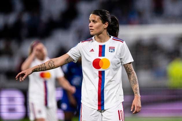 Lyon, France - March 22: Dzsenifer Marozsan of Olympique Lyon gestures during the UEFA Women s Champions League quarter-final 1st leg match between Olympique Lyonnais and Chelsea FC at Groupama Stadium on March 22, 2023 in Lyon, France. (Photo by Marcio Machado) Lyon Groupama Stadium France