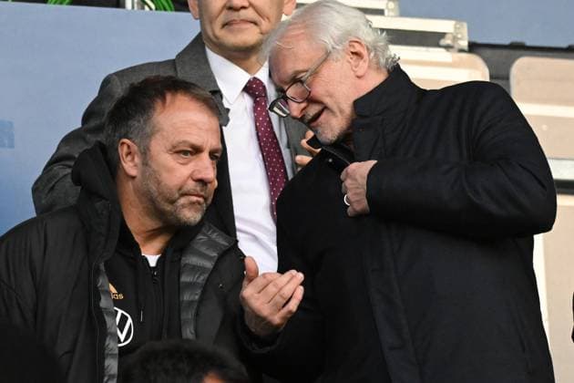 24.03.2023, xjhx, Fussball U21, U 21 Länderspiel, Deutschland U21 - Japan U21 emspor, v.l. Trainer Hans-Dieter Hansi Flick (Deutsche Fussball Nationalmannschaft DFB), Sportdirektor Rudi Voeller Völler (DFB) (DFL DFB REGULATIONS PROHIBIT ANY USE OF PHOTOGRAPHS as IMAGE SEQUENCES and or QUASI-VIDEO) Frankfurt am Main