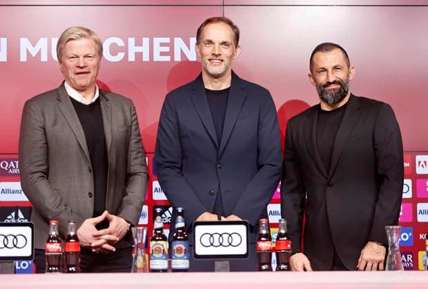 Bilder des Jahres 2023, Sport 03 März Sport Themen der Woche KW12 Sport Bilder des Tages (230325) -- MUNICH, March 25, 2023 -- Thomas Tuchel (C), Chairman of FC Bayern Oliver Kahn (L) and Bayern sporting director Hasan Salimhamidzic attend a press conference, PK, Pressekonferenz as Thomas Tuchel is officially designated as head coach of Bayern Munich in Munich, Germany, March 25, 2023. (Photo by Xinhua) (SP)GERMANY-MUNICH-FOOTBALL-BAYERN MUNICH-HEAD COACH-THOMAS TUCHEL PhilippexRuiz 