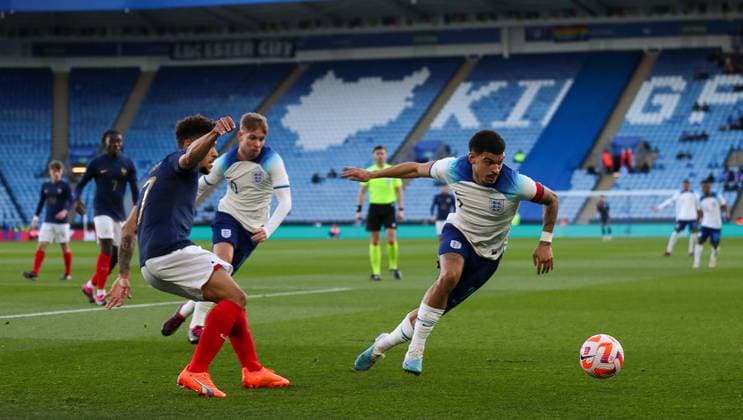England Under 21 v France Under 21 International Friendly, Länderspiel, Nationalmannschaft Morgan Gibbs-White of England Under 21 during the International Friendly match between England Under 21 and France Under 21 at The King Power Stadium, Leicester Content Not Available For UK Newspapers Copyright: xDarrenxWoolleyx FIL-18298-0047 UK Newspapers OUT