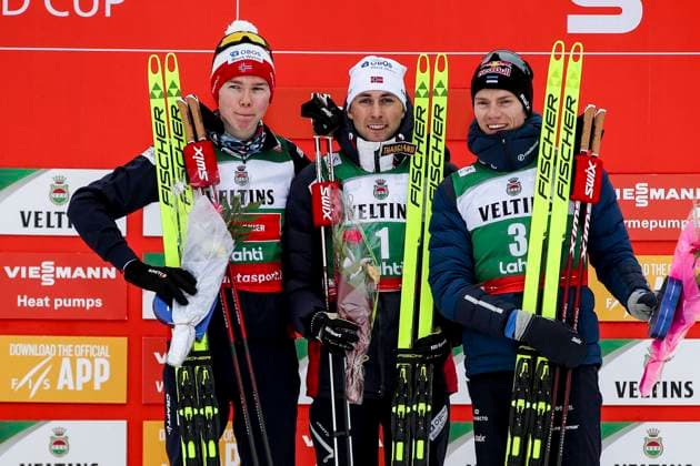 Bilder des Jahres 2023, Sport 03 März Sport Themen der Woche KW12 Sport Bilder des Tages NORDIC SKIING - FIS WC Lahti LAHTI,FINLAND,26.MAR.23 - NORDIC SKIING, NORDIC COMBINED, CROSS COUNTRY- FIS World Cup, 10km, men. Image shows Jens Luraas Oftebro (NOR), Jarl Magnus Riiber (NOR) and Kristjan Ilves (EST).  GEPAxpictures xPatrickxSteiner