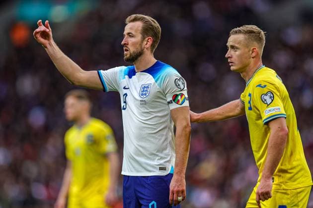 England v Ukraine Euro 2024 Qualifier 26 03 2023. England forward Harry Kane (9) during the Euro 2024 Qualifier match between England and Ukraine at Wembley Stadium, London, England on 26 March 2023. Editorial use only , Copyright: xNigelxKeenex PSI-17124-0113