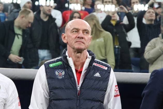 March 26, 2023, Saint Petersburg, Russia: Viktor Onopko a coach of the Russian national football team, seen during a friendly football match with the participation of the national teams of Russia and Iraq, in Saint Petersburg, the Russian Federation, at Gazprom Arena. .Final score: Russia 2:0 Iraq. Saint Petersburg Russia - ZUMAs197 20230326_zaa_s197_167 Copyright: xMaksimxKonstantinovx