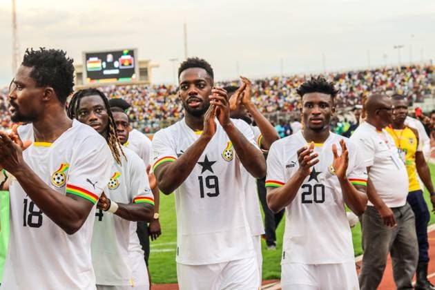 KUMASI, GHANA - MARCH 23: Daniel Amartey, Inaki Williams and Mohammed Kudus of Ghana during the 2023 Africa Cup of Nations qualifiers between Ghana and Angola at Baba Yara Stadium on March 23, 2023 in Kumasi, Ghana. Photo by Dominic Ekow. Copyright: xx
