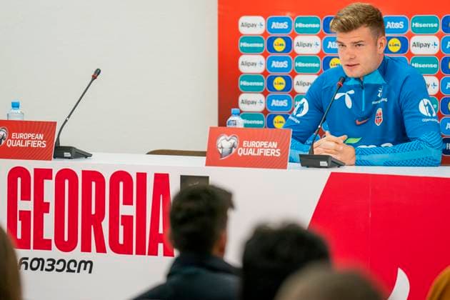 Football, press conference with the mens national team Batumi, Georgia 20230327 Norways Alexander Sorloth during a press conference for the European Championship qualifying match in football against Georgia Photo Fredrik Varfjell NTB Batumi Georgia EDITORIAL USE ONLY RESTRICTED USE FOR BETTING COMPANIES  Copyright: xFredrikxVarfjellx xNTBx