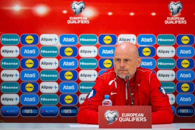 230327 Stale Solbakken, head coach of the Norwegian national football team, during a press conference, PK, Pressekonferenz on March 27, 2023 in Batumi. Photo: Vegard Grott BILDBYRAN kod VG VG0430 bbeng fotball football soccer fotboll UEFA EURO, EM, Europameisterschaft,Fussball 2024 em-kvalifisering em-kvalik pressekonferanse press conference norge norway Copyright: VEGARDxGRoTT BB230327VG037