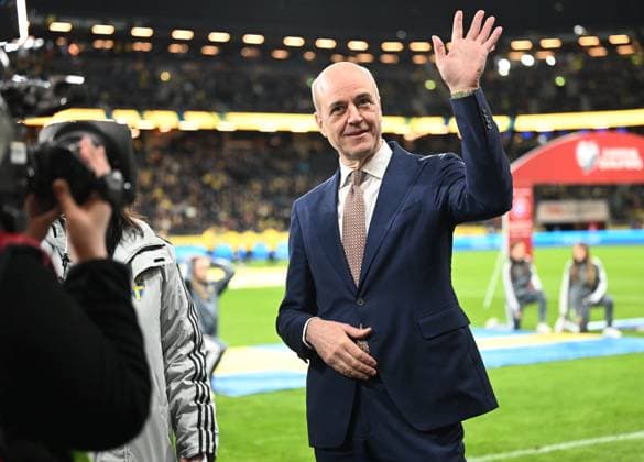 STOCKHOLM 20230327 Fredrik Reinfeldt, ny ordförande för Svenska Fotbollförbundet SvFF, innan mandagens EM-kvalmatch i fotboll mellan Sverige och Azerbajdzjan pa Friends Arena. STOCKHOLM SVERIGE x10080x Copyright: xFredrikxSandberg TTx EM-KVAL SVERIGE-AZERBAJDZJAN
