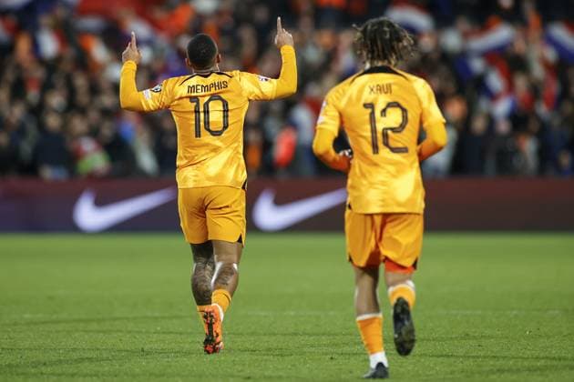 ROTTERDAM , 27-03-2023 , Stadion de Kuip , UEFA Qualification EURO 2024 , season 2022 2023 , match between Netherlands and Gibraltar , Netherlands player Memphis Depay celebrating his goal 1-0 Netherlands - Gibraltar  x20346423x Copyright: