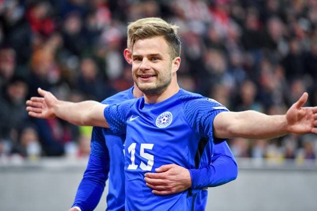 SOCCER - UEFA EURO, EM, Europameisterschaft,Fussball 2024 Quali, AUT vs EST LINZ,AUSTRIA,27.MAR.23 - SOCCER - European Qualifiers 2024, OEFB international match, Länderspiel, Nationalmannschaft Austria vs Estland. Image shows the rejoicing of Rauno Sappinen (EST).  GEPAxpictures xChristianxMoser