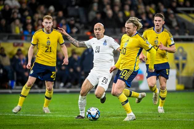 STOCKHOLM 20230327 Sveriges Emil Forsberg gör 1-0 under mandagens EM-kvalmatch i fotboll mellan Sverige och Azerbajdzjan pa Friends Arena. STOCKHOLM SVERIGE x10080x Copyright: xFredrikxSandberg TTx EM-KVAL SVERIGE-AZERBAJDZJAN