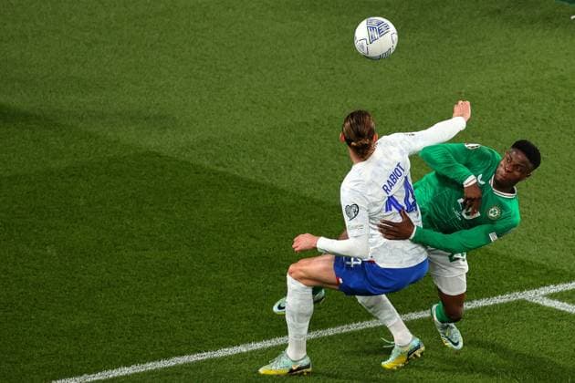 UEFA EURO, EM, Europameisterschaft,Fussball 2024 Qualifying Round Group B, Aviva Stadium, Dublin 27 3 2023 Republic of Ireland vs France France s Adrien Rabiot with Chiedozie Ogbene of Ireland Adrien Rabiot with Chiedozie Ogbene 27 3 2023  Copyright: x INPHO BenxBradyx BB4_1923
