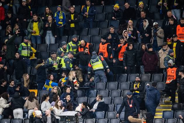 Sport Bilder des Tages 230327 Security guards in the stands during the UEFA EURO, EM, Europameisterschaft,Fussball Qualifier, EM, Europameisterschaft football match between Sweden and Azerbaijan on March 27, 2023 in Stockholm. Photo: Jesper Zerman BILDBYRAN COP 234 JZ0347 bbeng football soccer fotboll fotball uefa euro qualifier landskamp emkval em-kvalifisering em-kvalik sverige sverige a sweden azerbajdzjan publik Copyright: JESPERxZERMAN BB230327JZ039