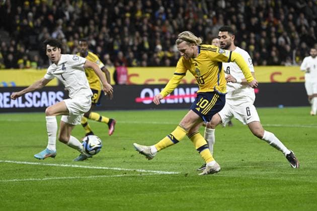 STOCKHOLM 20230327 Sveriges Emil Forsberg under mandagens EM-kvalmatch i fotboll mellan Sverige och Azerbajdzjan pa Friends Arena. STOCKHOLM SVERIGE x10080x Copyright: xFredrikxSandberg TTx EM-KVAL SVERIGE-AZERBAJDZJAN