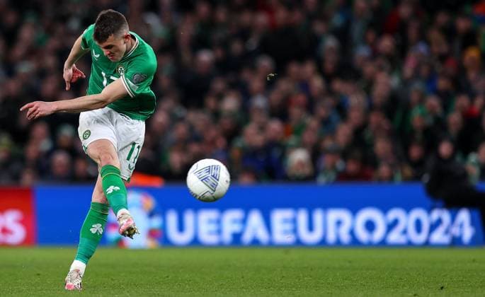 UEFA EURO, EM, Europameisterschaft,Fussball 2024 Qualifying Round Group B, Aviva Stadium, Dublin 27 3 2023 Republic of Ireland vs France Ireland™s Jason Knight Jason Knight 27 3 2023  Copyright: x INPHO RyanxByrnex RB1_7666