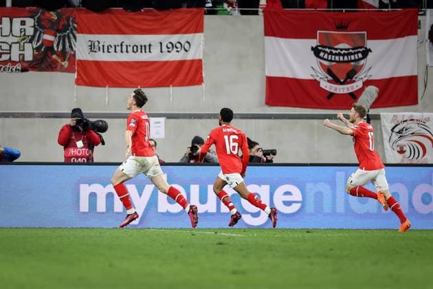 SOCCER - UEFA EURO, EM, Europameisterschaft,Fussball 2024 Quali, AUT vs EST LINZ,AUSTRIA,27.MAR.23 - SOCCER - European Qualifiers 2024, OEFB international match, Länderspiel, Nationalmannschaft Austria vs Estland. Image shows the rejoicing of Michael Gregoritsch (AUT). Keywords: goal.  GEPAxpictures xManfredxBinder