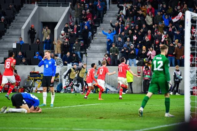 SOCCER - UEFA EURO, EM, Europameisterschaft,Fussball 2024 Quali, AUT vs EST LINZ,AUSTRIA,27.MAR.23 - SOCCER - European Qualifiers 2024, OEFB international match, Länderspiel, Nationalmannschaft Austria vs Estland. Image shows the rejoicing of team AUT.  GEPAxpictures xChristianxMoser