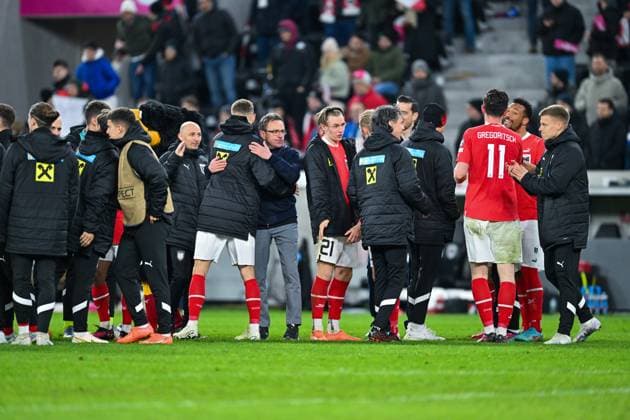 SOCCER - UEFA EURO, EM, Europameisterschaft,Fussball 2024 Quali, AUT vs EST LINZ,AUSTRIA,27.MAR.23 - SOCCER - European Qualifiers 2024, OEFB international match, Länderspiel, Nationalmannschaft Austria vs Estland. Image shows the rejoicing of team AUT.  GEPAxpictures xChristianxMoser