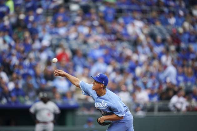 Kansas City Royals starting pitcher Zack Greinke (23) pitches against the Minnesota Twins during the sixth inning on Opening Day at Kauffman Stadium in Kansas City, Missouri on Thursday, March 30, 2023.  KCP20230330120 KYLExRIVAS