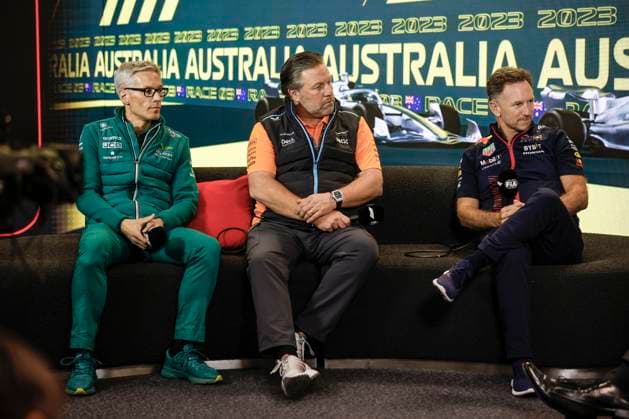 KRACK Mike (her), Team Principal and CEO of Aston Martin F1 Team, portrait BROWN Zak (usa), CEO of of McLaren Racing, portrait HORNER Christian (gbr), Team Principal of Red Bull Racing, portrait during the Formula 1 Rolex Australian Grand Prix 2023, 3rd round of the 2023 Formula One World Championship, WM, Weltmeisterschaft from March 31 to April 2, 2023 on the Albert Park Circuit, in Melbourne, Australia - F1 - AUSTRALIAN GRAND PRIX 2023 DPPI Panoramic 00122006__R5_2947