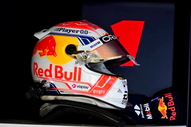 Helmet of 1 Max Verstappen (NLD, Oracle Red Bull Racing), F1 Grand Prix of Australia at Albert Park Circuit on March 31, 2023 in Melbourne, Australia. (Photo by HOCH ZWEI) Melbourne Australia