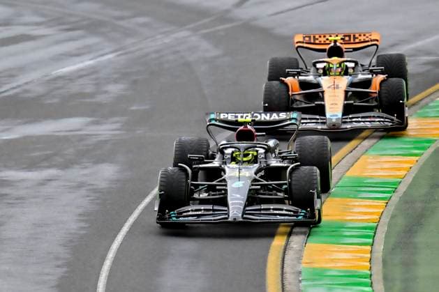44 Lewis Hamilton (GBR, Mercedes-AMG Petronas F1 Team), 4 Lando Norris (GBR, McLaren F1 Team), F1 Grand Prix of Australia at Albert Park Circuit on March 31, 2023 in Melbourne, Australia. (Photo by HOCH ZWEI) Melbourne Australia