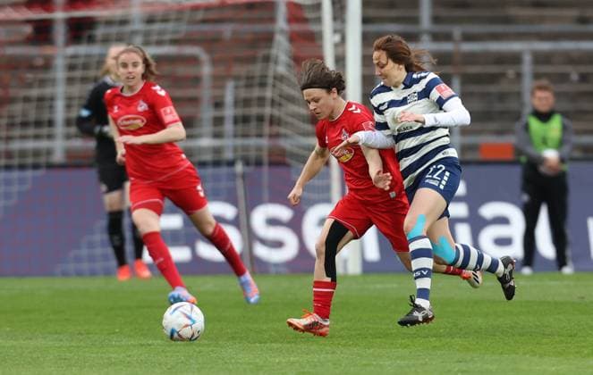 Ally Gudorf (Köln), Marija Ilic (MSV), 1. FC Köln - MSV Duisburg, Flyeralarm Frauen Bundesliga, 17. Spieltag, Köln, Deutschland, 18.03.2023.