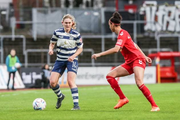 Fussball, FLYERALARM Frauen Bundesliga Saison 2022 2023 17.Spieltag 1.FC Köln - MSV Duisburg 31.03.2023, Südstadion Köln Emilie Henriksen (MSV Duisburg, 14) Köln Südstadion Nordrhein-Westfahlen Deutschland
