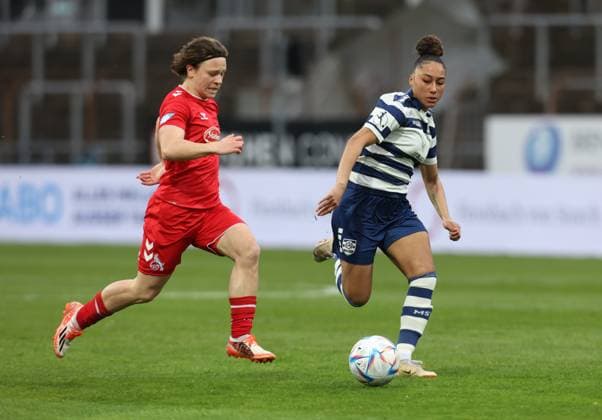 Ally Gudorf (Köln), Vanessa Fürst (MSV), 1. FC Köln - MSV Duisburg, Flyeralarm Frauen Bundesliga, 17. Spieltag, Köln, Deutschland, 18.03.2023.