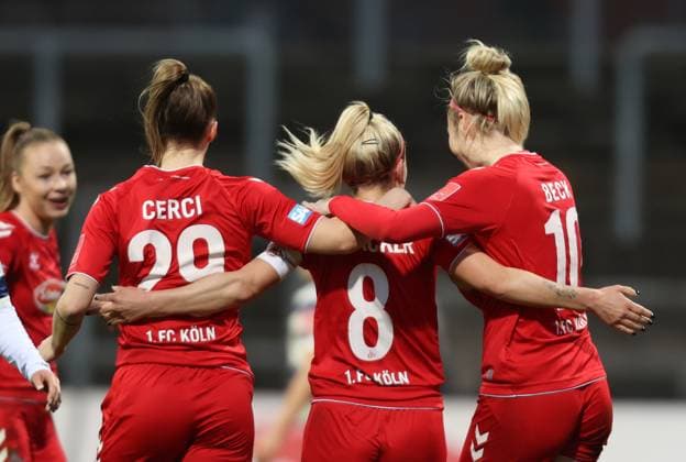 Selina Cerci (Köln), Mandy Islacker (Köln), Sharon Beck (Köln), 1. FC Köln - MSV Duisburg, Flyeralarm Frauen Bundesliga, 17. Spieltag, Köln, Deutschland, 18.03.2023.