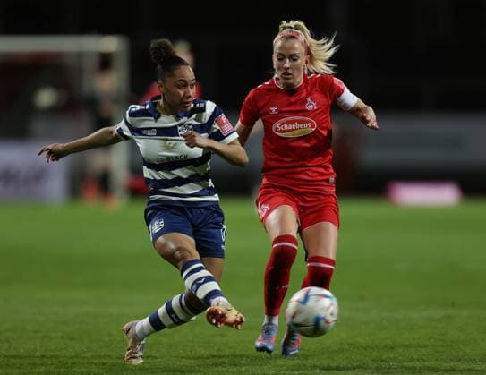 Vanessa Fürst (MSV), Mandy Islacker (Köln), 1. FC Köln - MSV Duisburg, Flyeralarm Frauen Bundesliga, 17. Spieltag, Köln, Deutschland, 18.03.2023.