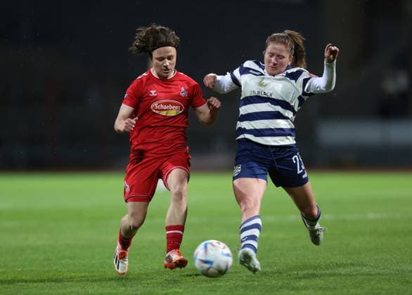 Ally Gudorf (Köln), Brooke Gabrielle Denesik (MSV), 1. FC Köln - MSV Duisburg, Flyeralarm Frauen Bundesliga, 17. Spieltag, Köln, Deutschland, 18.03.2023.