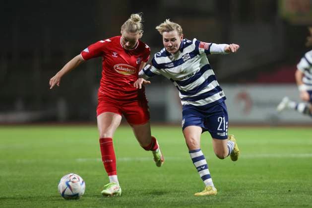 Lena Uebach (Köln), Sarah Freutel (MSV), 1. FC Köln - MSV Duisburg, Flyeralarm Frauen Bundesliga, 17. Spieltag, Köln, Deutschland, 18.03.2023.