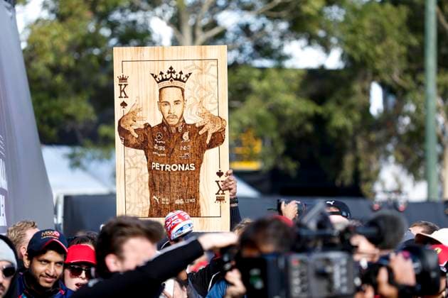 Fans of 44 Lewis Hamilton (GBR, Mercedes-AMG Petronas F1 Team), F1 Grand Prix of Australia at Albert Park Circuit on April 1, 2023 in Melbourne, Australia. (Photo by HOCH ZWEI) Melbourne Australia