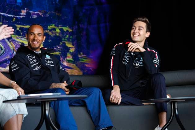 44 Lewis Hamilton (GBR, Mercedes-AMG Petronas F1 Team), 63 George Russell (GBR, Mercedes-AMG Petronas F1 Team), F1 Grand Prix of Australia at Albert Park Circuit on April 1, 2023 in Melbourne, Australia. (Photo by HOCH ZWEI) Melbourne Australia