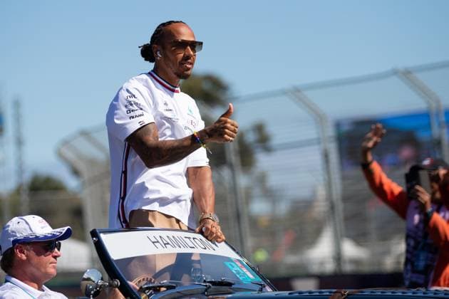MELBOURNE, AUSTRALIA - APRIL 02: Lewis Hamilton (44) driving for Mercedes-AMG PETRONAS F1 Team during the Driver Parade at The Australian Formula One Grand Prix on April 02, 2023, at The Melbourne Grand Prix Circuit in Albert Park, Australia. (Photo by Dave Hewison Speed Media Icon Sportswire) AUTO: APR 02 F1 - Australian Grand Prix Icon2304020386