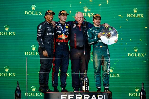 44 Lewis Hamilton (GBR, Mercedes-AMG Petronas F1 Team), 1 Max Verstappen (NLD, Oracle Red Bull Racing), 14 Fernando Alonso (ESP, Aston Martin Aramco Cognizant F1 Team), F1 Grand Prix of Australia at Albert Park Circuit on April 2, 2023 in Melbourne, Australia. (Photo by HOCH ZWEI) Melbourne Australia