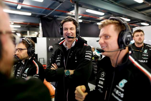 Toto Wolff (AUT, Mercedes-AMG Petronas F1 Team), Mick Schumacher (DEU, Mercedes-AMG Petronas F1 Team), F1 Grand Prix of Australia at Albert Park Circuit on April 2, 2023 in Melbourne, Australia. (Photo by HOCH ZWEI) Melbourne Australia