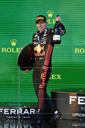 AUSTRALIAN F1 GRAND PRIX, Max Verstappen of Red Bull Racing celebrates winning the 2023 Australian Grand Prix at the Albert Park Circuit in Melbourne, Sunday, April 2, 2023. ( NO ARCHIVING, EDITORIAL USE ONLY, NO USE IN BOOKS WITHOUT CONSENT MELBOURNE VICTORIA AUSTRALIA  Copyright: xJAMESxROSSx 20230402001782136110