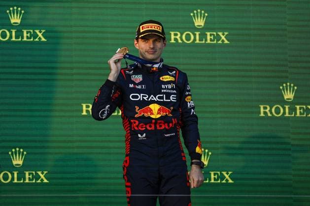 VERSTAPPEN Max (ned), Red Bull Racing RB19, portrait podium during the Formula 1 Rolex Australian Grand Prix 2023, 3rd round of the 2023 Formula One World Championship, WM, Weltmeisterschaft from March 31 to April 2, 2023 on the Albert Park Circuit, in Melbourne, Australia - F1 - AUSTRALIAN GRAND PRIX 2023 - RACE DPPI Panoramic  00122007__R3_4600_1