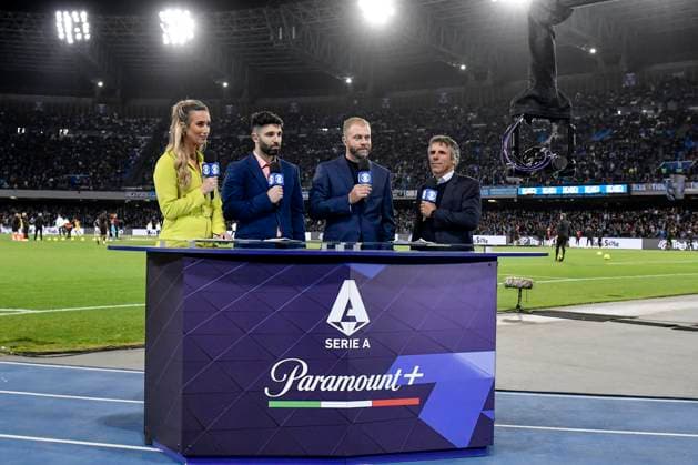 The Paramount Television set is seen prior to the Serie A football match between SSC Napoli and AC Milan at Diego Armando Maradona stadium in Naples (Italy), April 2nd, 2023. andreaxstaccioli