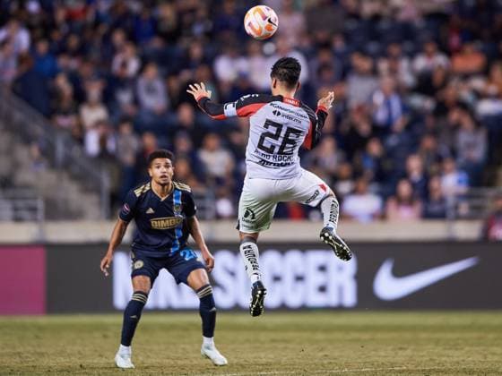 Fußball, CONCACAF Champions League, Philadelphia Union - Atlas Guadalajara Aldo Rocha of Atlas during the game Philadelphia Union (USA) vs Atlas FC (MEX), corresponding to Quarterfinals first leg match of the 2023 Scotiabank Concacaf Champions League, at Subaru Park Stadium, on April 04, 2023. <br><br> Aldo Rocha de Atlas durante el partido Philadelphia Union (USA) vs Atlas FC (MEX), correspondiente al partido de Ida de Cuartos de final de la Liga de Campeones Scotiabank Concacaf 2023, en el Estadio Subaru Park, el 04 de Abril de 2023. SCCL 2023 Philadelphia Union (USA) vs Atlas (MEX) CFI 