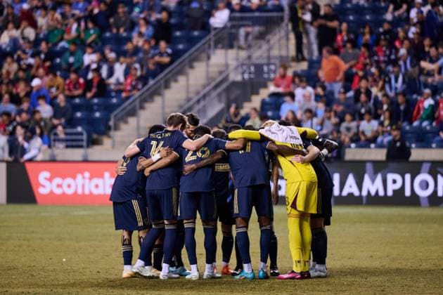 Fußball, CONCACAF Champions League, Philadelphia Union - Atlas Guadalajara Players of Philadelphia during the game Philadelphia Union (USA) vs Atlas FC (MEX), corresponding to Quarterfinals first leg match of the 2023 Scotiabank Concacaf Champions League, at Subaru Park Stadium, on April 04, 2023. <br><br> Jugadores de Philadelphia durante el partido Philadelphia Union (USA) vs Atlas FC (MEX), correspondiente al partido de Ida de Cuartos de final de la Liga de Campeones Scotiabank Concacaf 2023, en el Estadio Subaru Park, el 04 de Abril de 2023. SCCL 2023 Philadelphia Union (USA) vs Atlas (MEX) CFI 