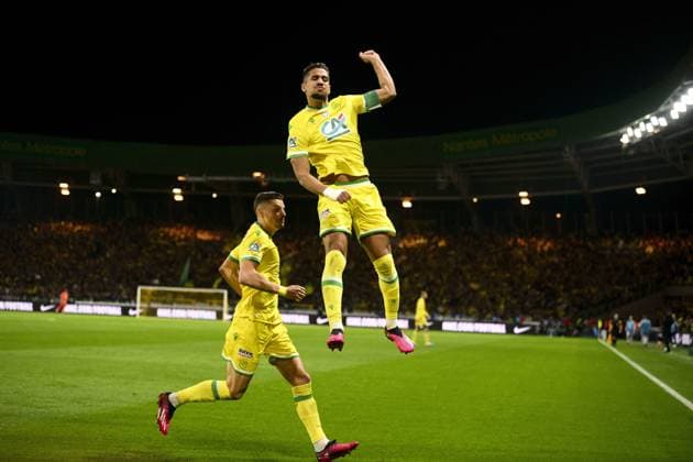 joie des joueurs de Nantes apres le but de Ludovic Blas (Nantes) FOOTBALL : FC Nantes vs Lyon - 1 2 Finale de la Coupe de France - 05 04 2023 JBAutissier Panoramic 