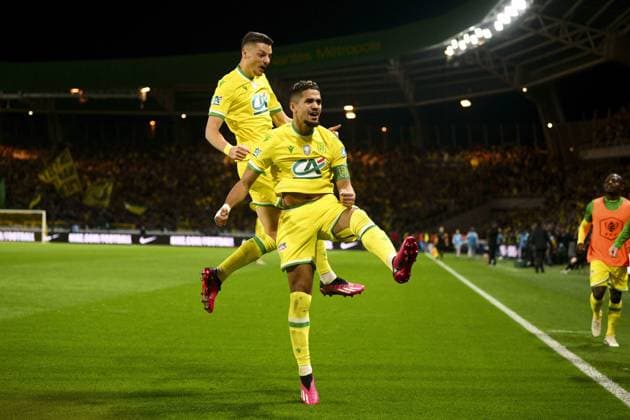 joie des joueurs de Nantes apres le but de Ludovic Blas (Nantes) FOOTBALL : FC Nantes vs Lyon - 1 2 Finale de la Coupe de France - 05 04 2023 JBAutissier Panoramic 