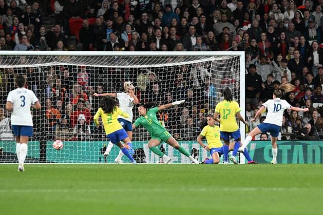 England Women v Brazil CONMEBOL UEFA Women s Champions Cup Finalissima Goal 1-0 - Ella Toone of England scores the opening goal during the CONMEBOL UEFA Women s Champions Cup Finalissima match between England Women and Brazil at Wembley Stadium, London, England on 6 April 2023. London Wembley Stadium Greater London England Editorial use only , Copyright: xGrahamxHuntx PSI-17188-0046